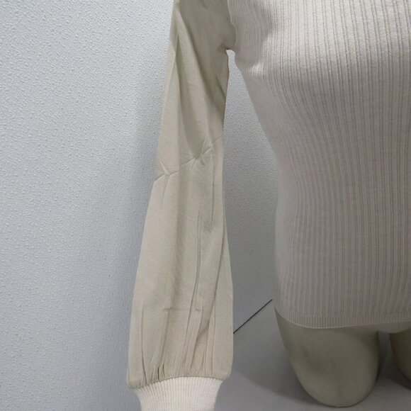 NEW D. EXTERIOR Womens Ribbed Tullle Long Sleeve Shirt Size S Beige - Picture 4 of 16